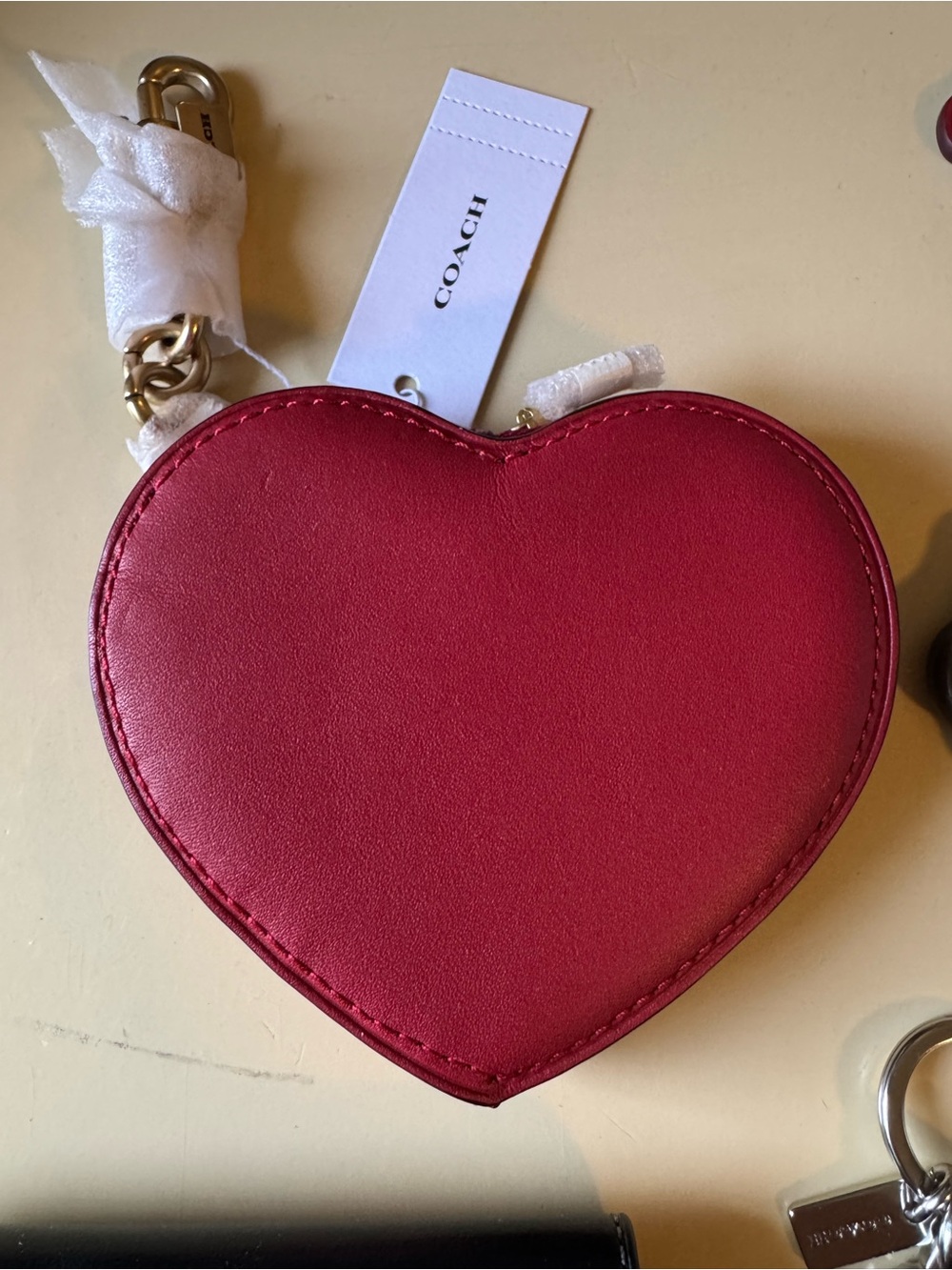 Coach Red Heart Coin Pouch with Gold Hardware